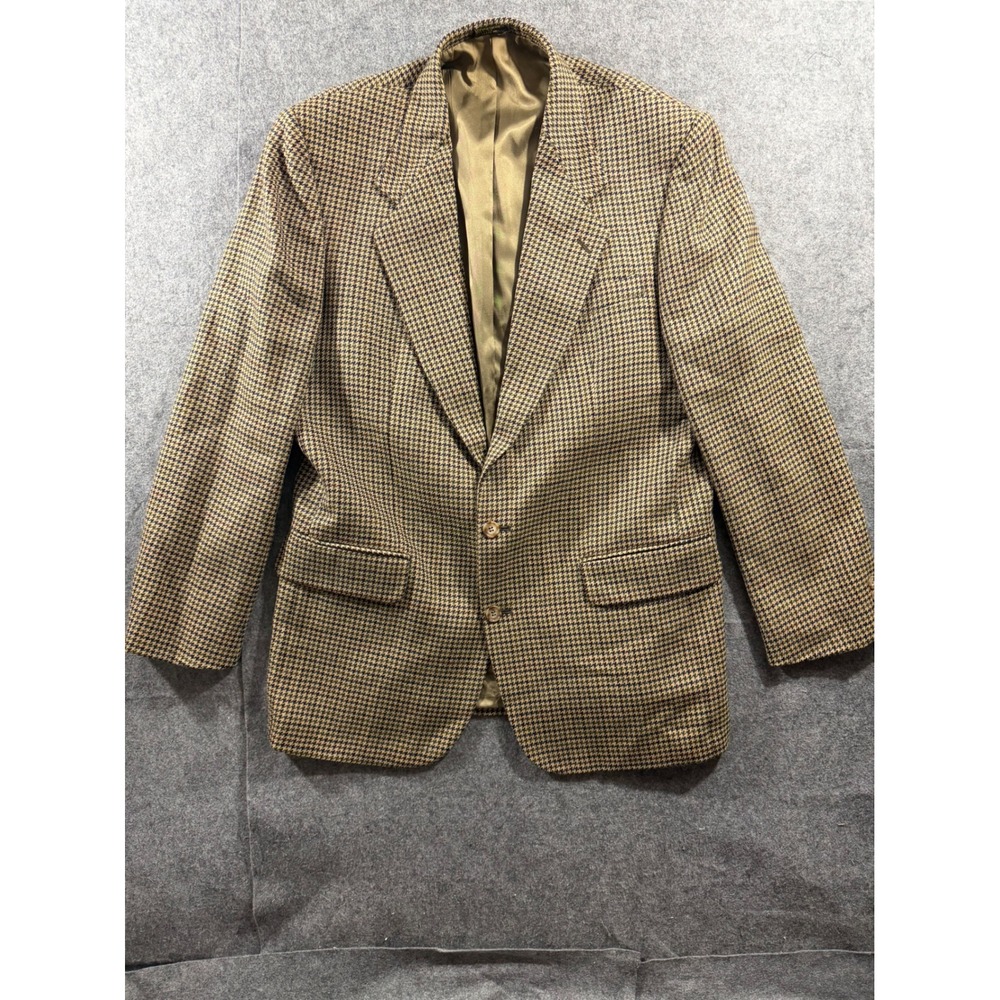Oscar de la Renta Mens 42L Houndstooth Tweed Sport Coat Blazer Brown 2-Button